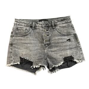 Risen Women’s black washed distressed jean shorts raw hem, cutoff, Size M